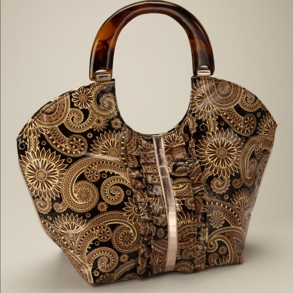 Mud Pie Black Paisley Tortoise Shell Handle Tote